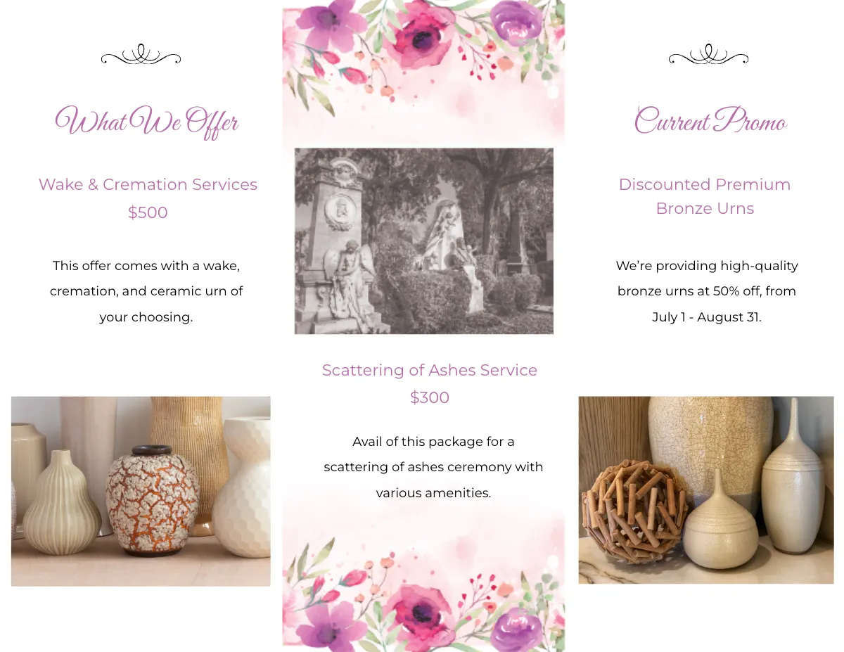 Free Mortuary Funeral Home Tri-Fold Brochure Template to Edit Online