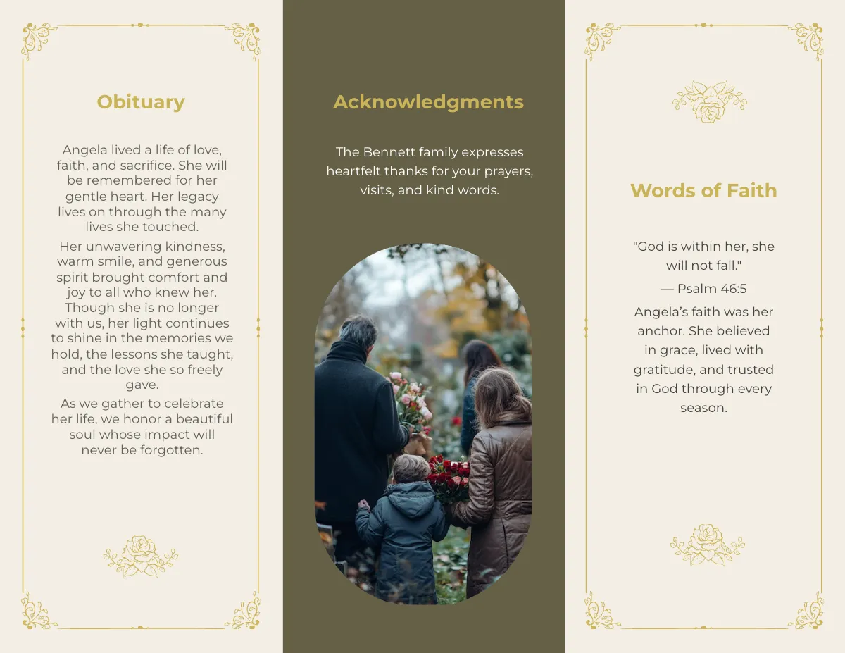 Free Mother/ MOM Eulogy Funeral Tri-fold Brochure Template to Edit Online