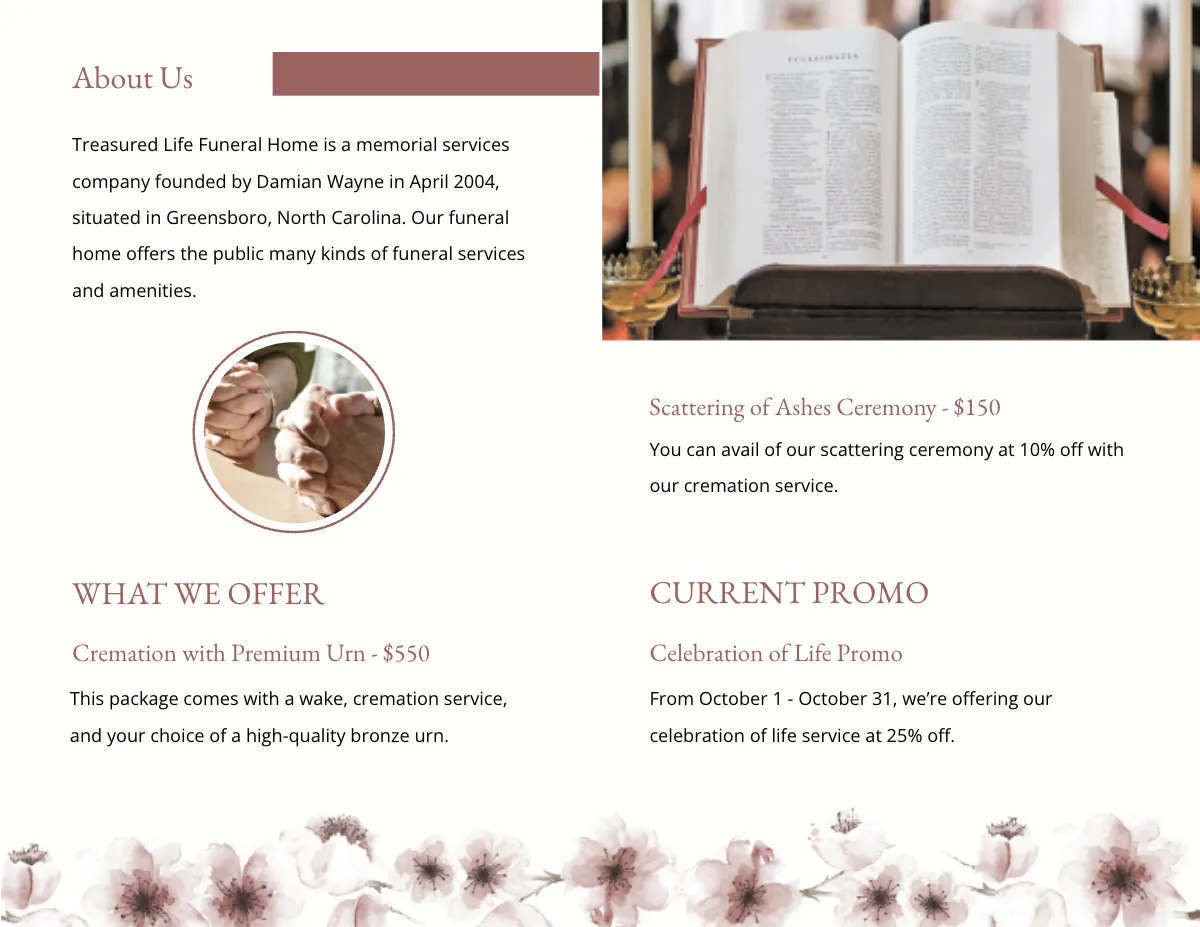 Free Printable Life Celebration Funeral Bi-Fold Brochure Template to Edit Online