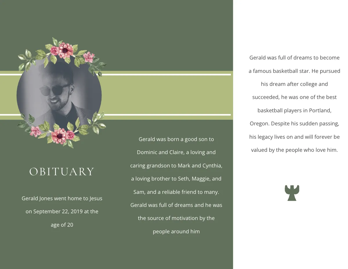 Free Sample Funeral Obituary Tri-Fold Brochure Template to Edit Online