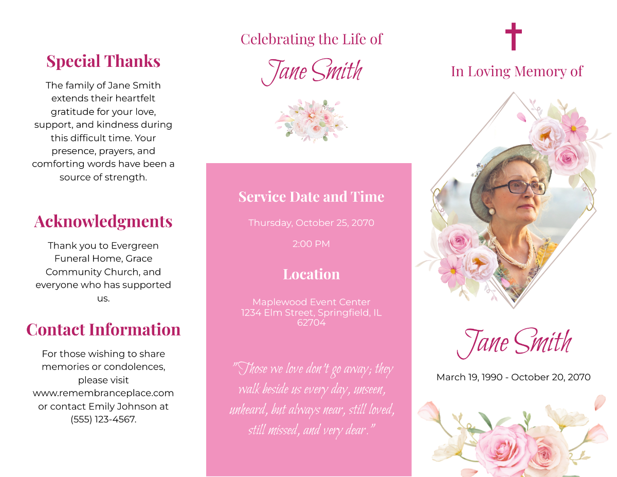 Simple Loving Memory Funeral Tri-Fold Brochure Template - Edit Online & Download