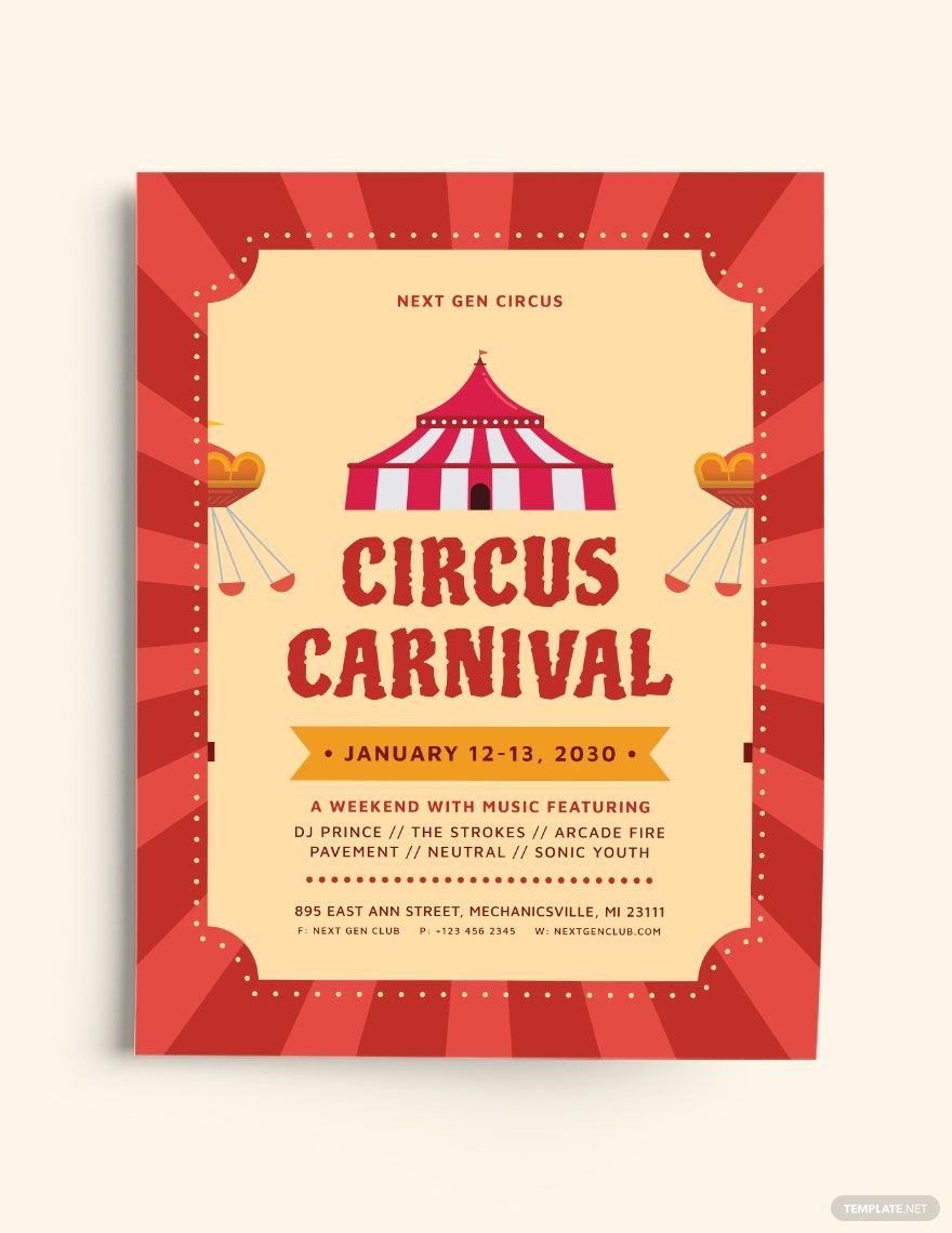 Circus Carnival Flyer Template in Word, Google Docs, Illustrator, PSD, Apple Pages, Publisher, InDesign
