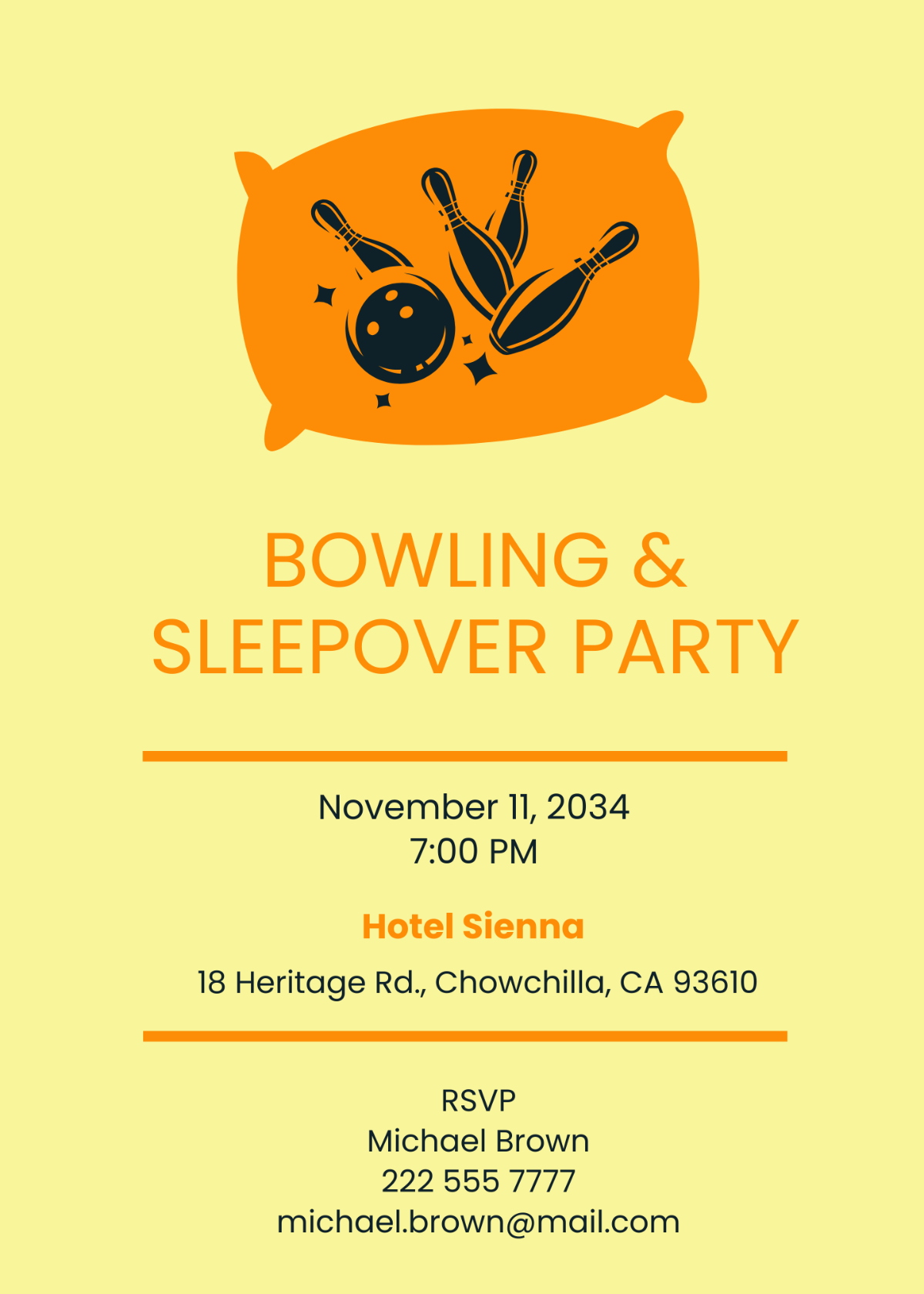 Bowling Sleepover Invitation