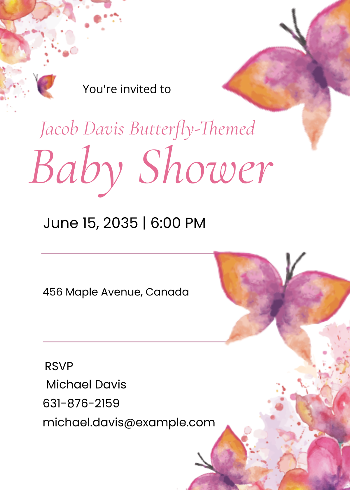Butterflies Theme Baby Shower Invitation