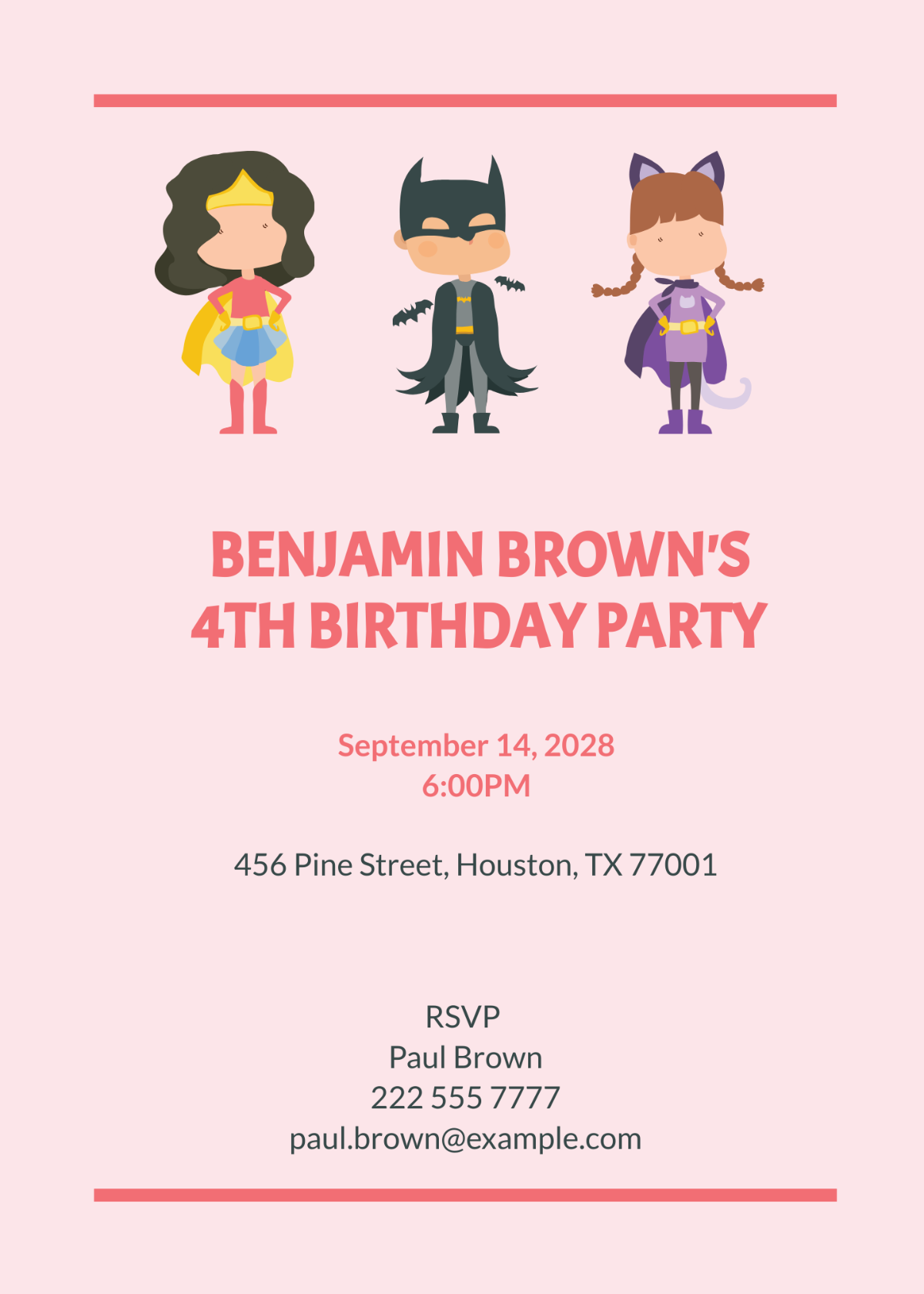 Superhero Themed Birthday Party Invitation