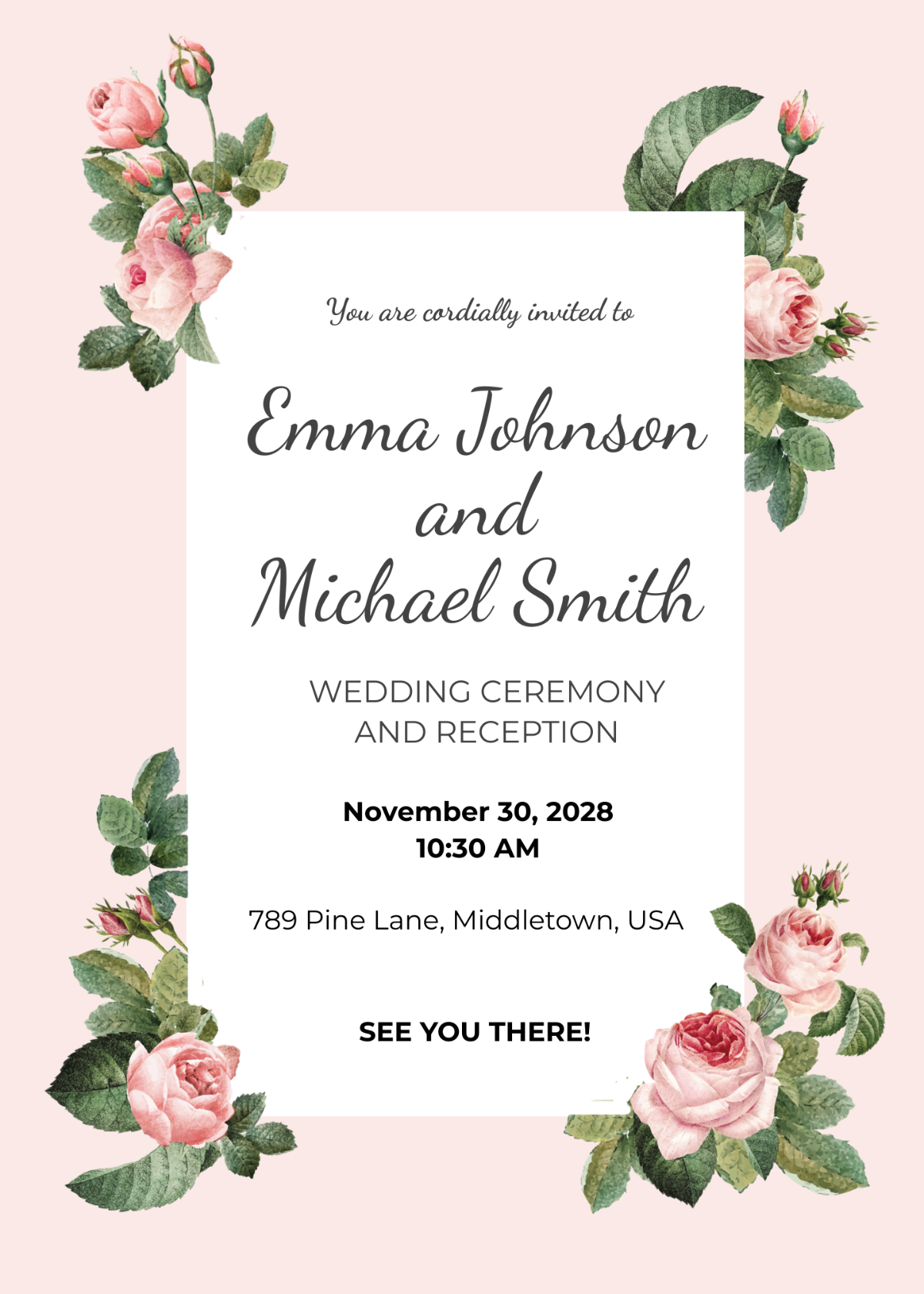 Rosy Fall Wedding Invitation