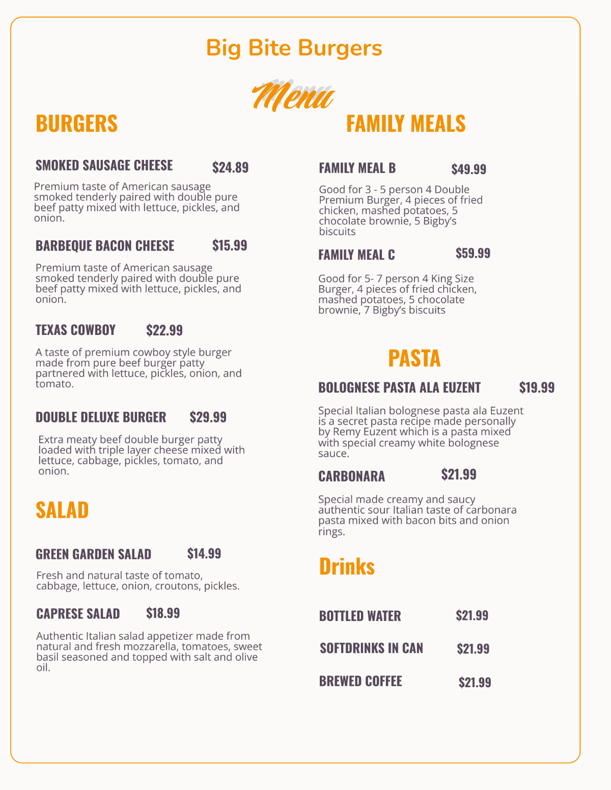 Elegant Burger Menu Design