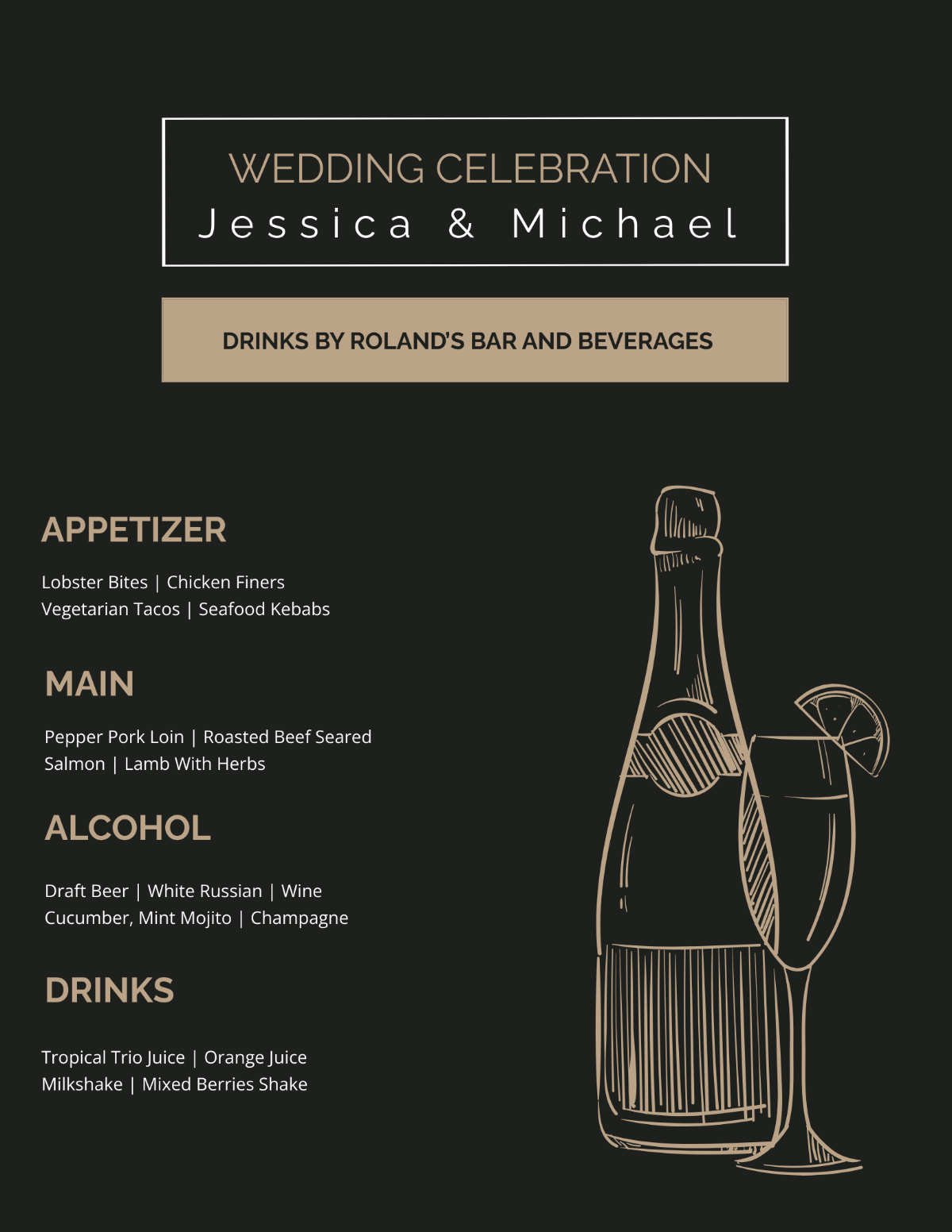 Bar/Drink Wedding Menu