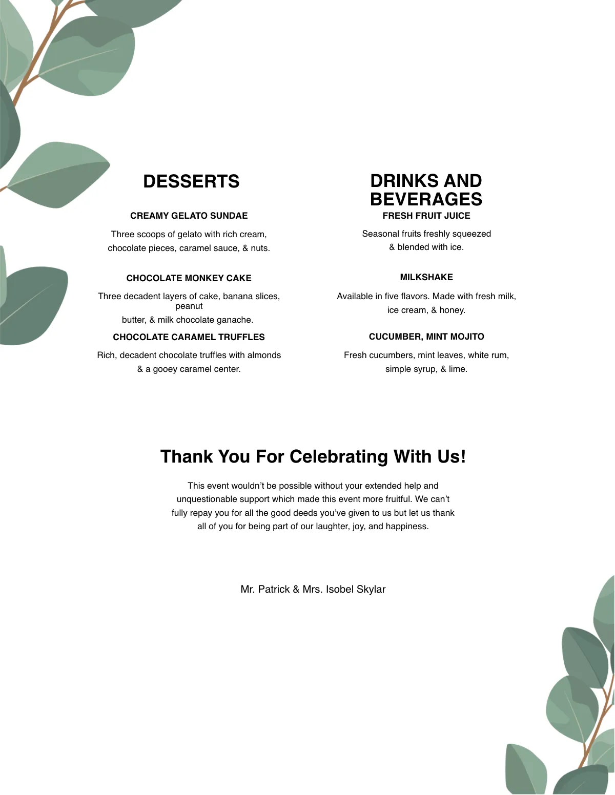 Free Program & Menu Wedding Menu Template to Edit Online