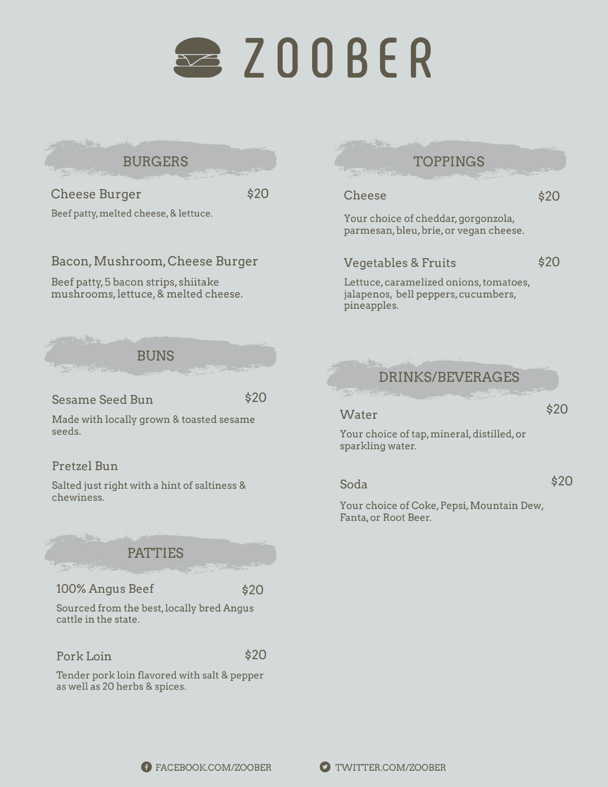 Slider Station Burger Menu