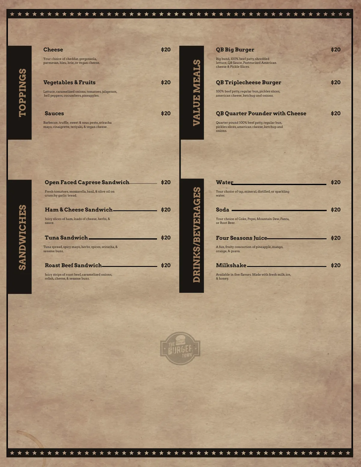 Free Vintage Burger Menu Template to Edit Online