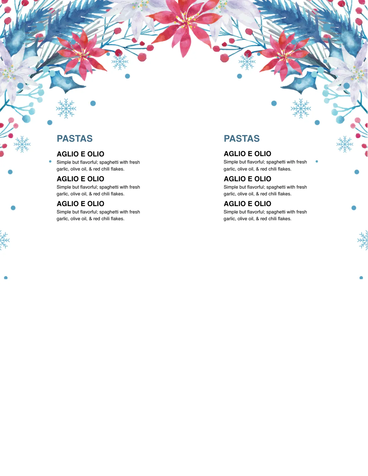 Free Winter Wedding Menu Template to Edit Online