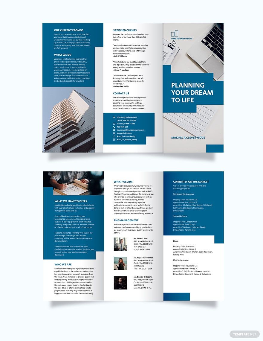 Estate Planning Tri-Fold Brochure Template in Word, Google Docs, Illustrator, PSD, Apple Pages, Publisher, InDesign