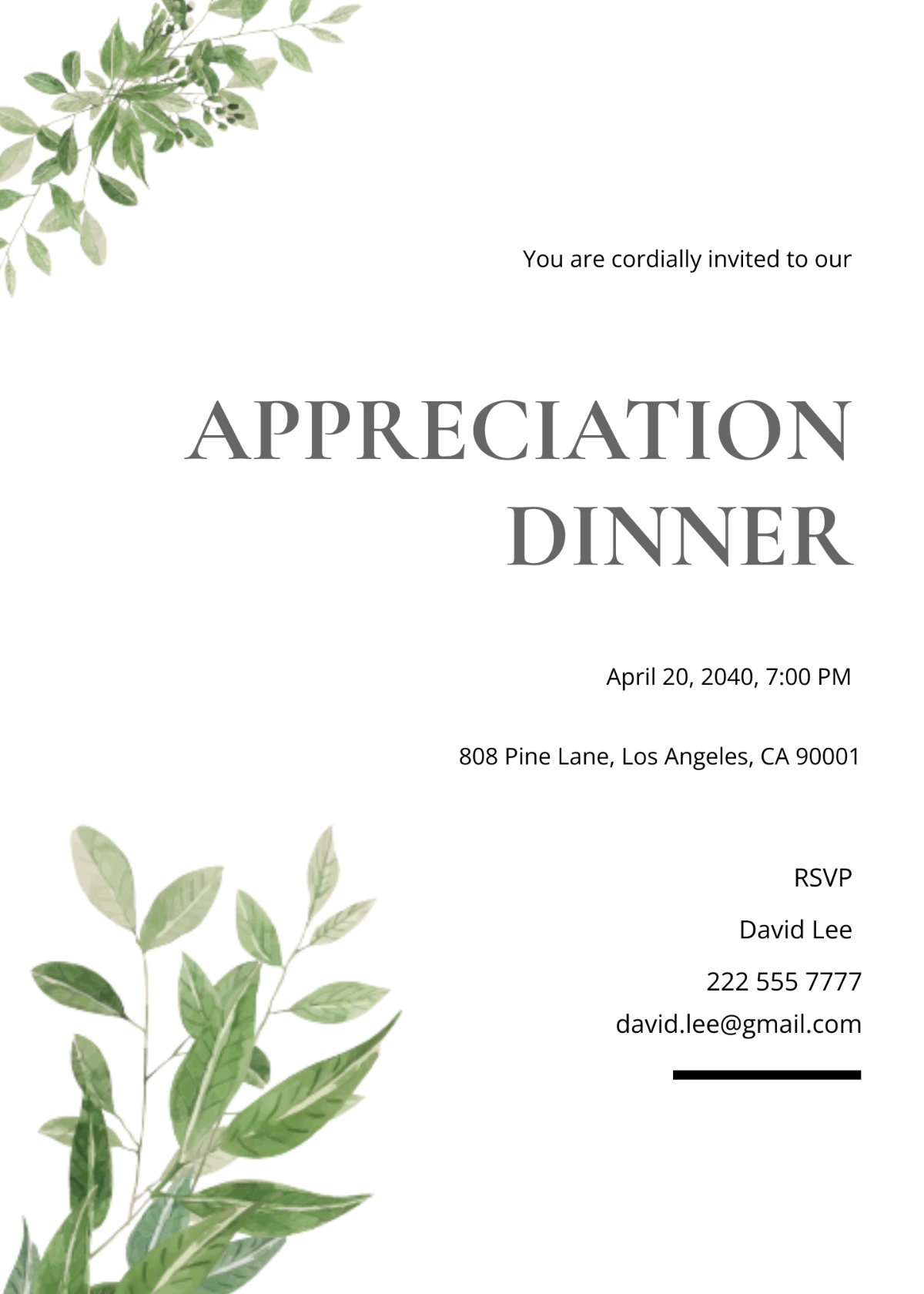 Simple Appreciation Dinner Invitation