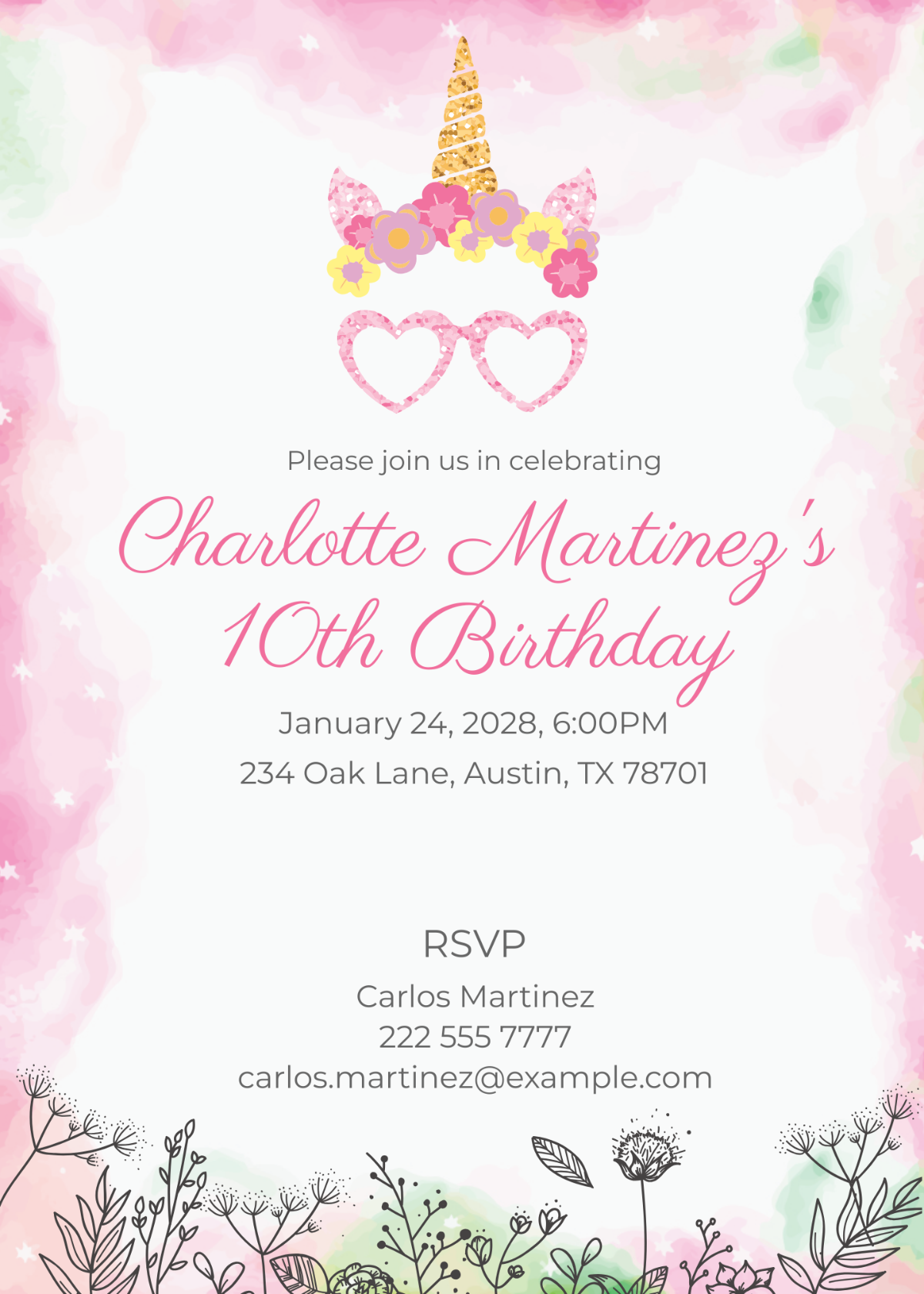 Girl Birthday Party Invitation Template - Edit Online & Download