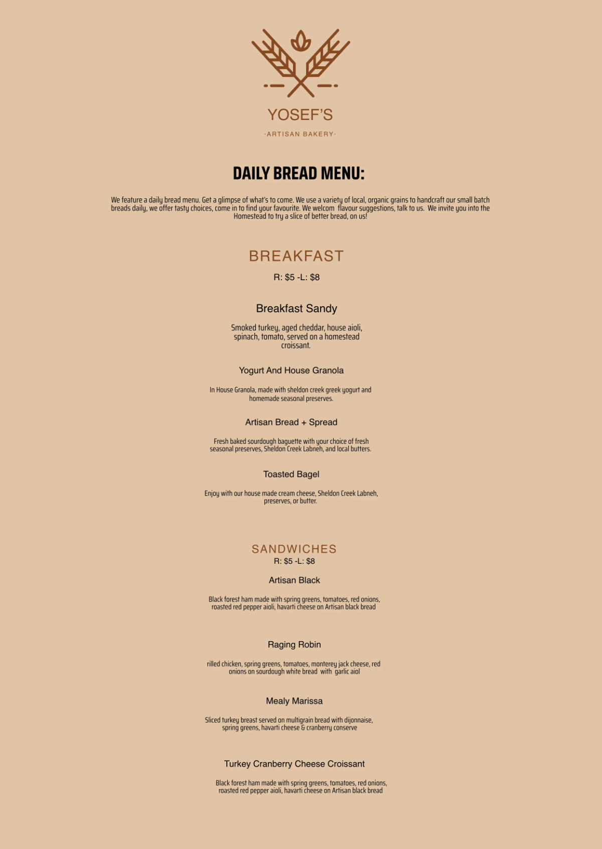 Free Artisan Bakery Menu Template to Edit Online