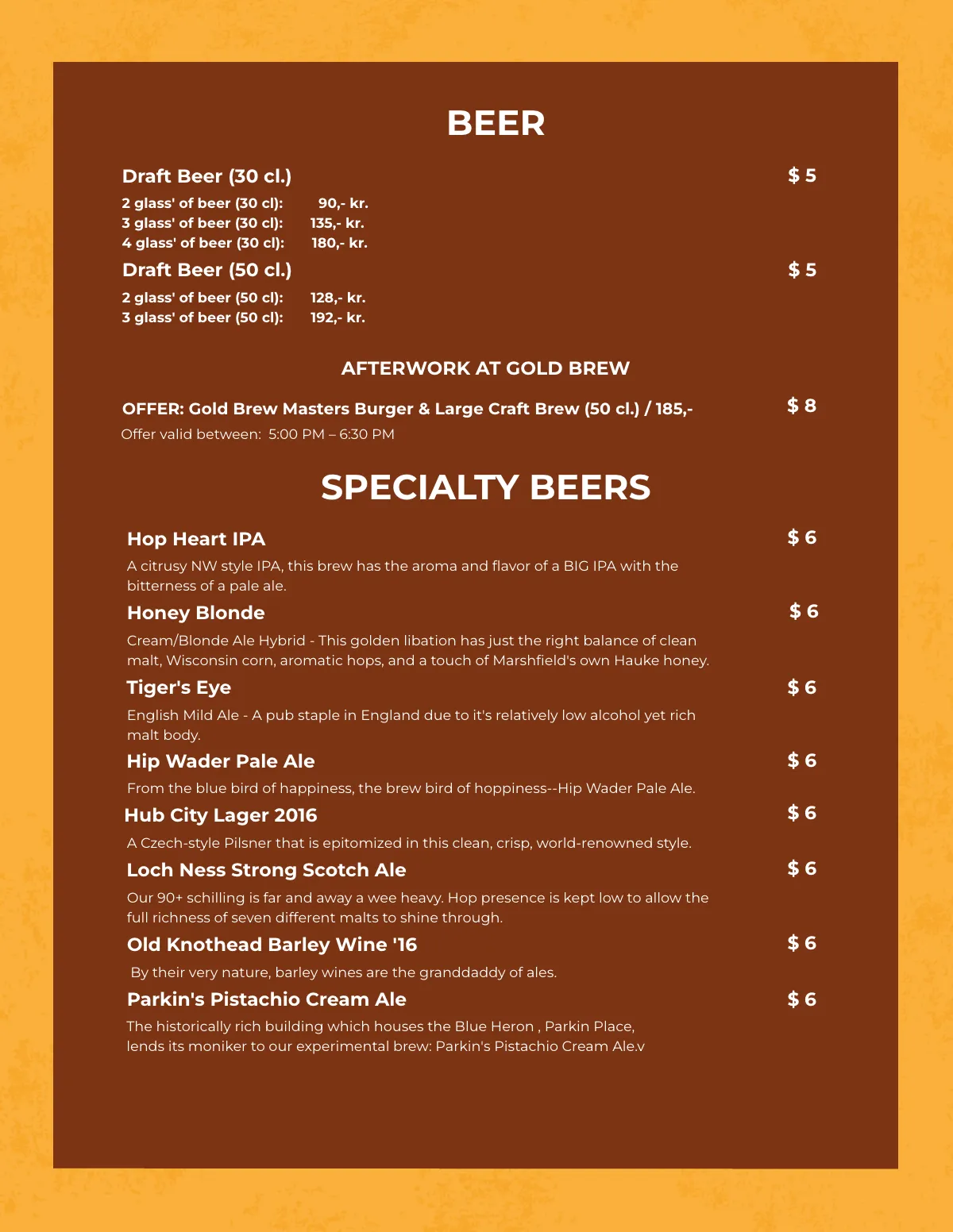 Free Brew Pub Menu Template to Edit Online