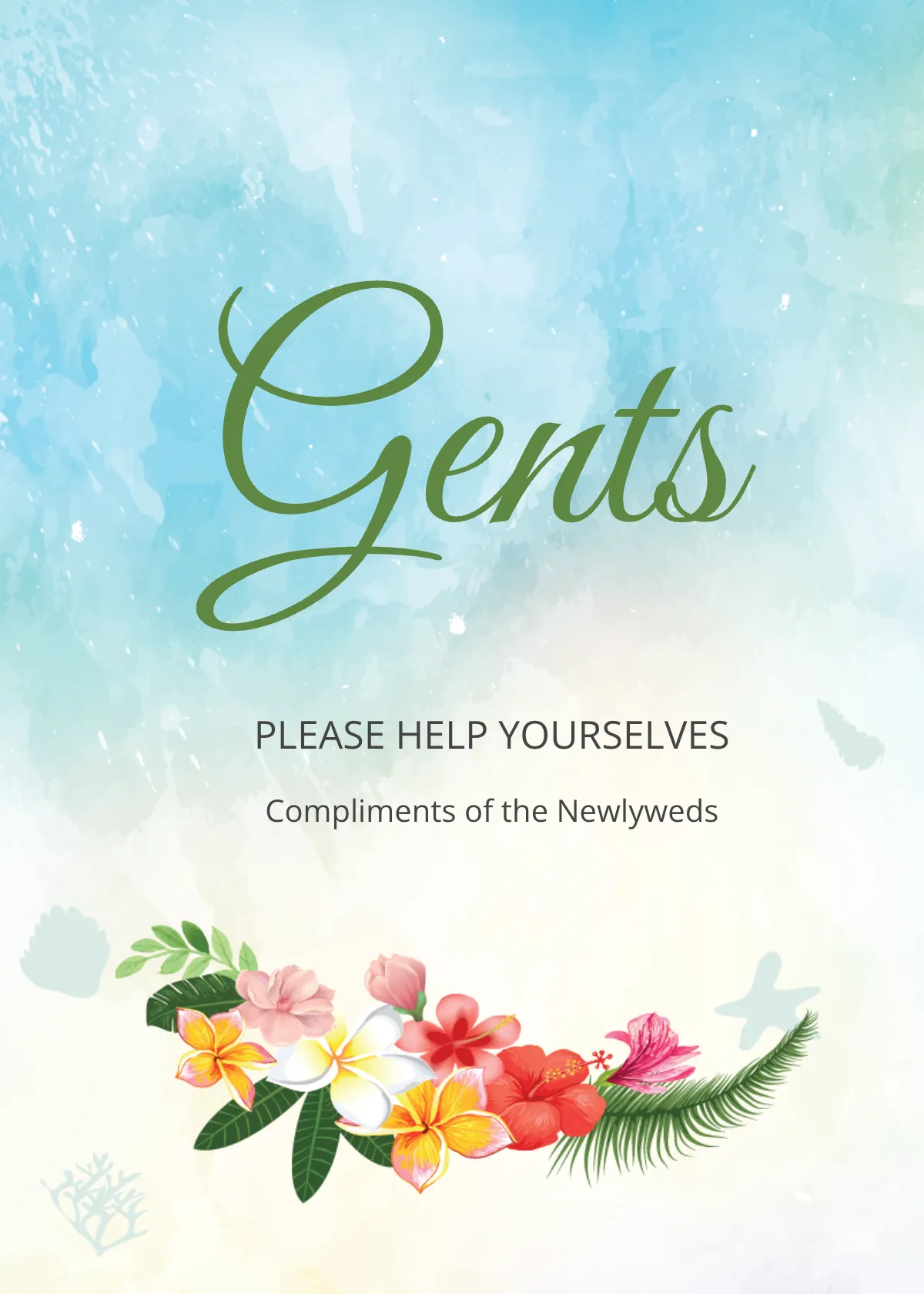 Free Beach Wedding Bathroom Signs Card Template to Edit Online