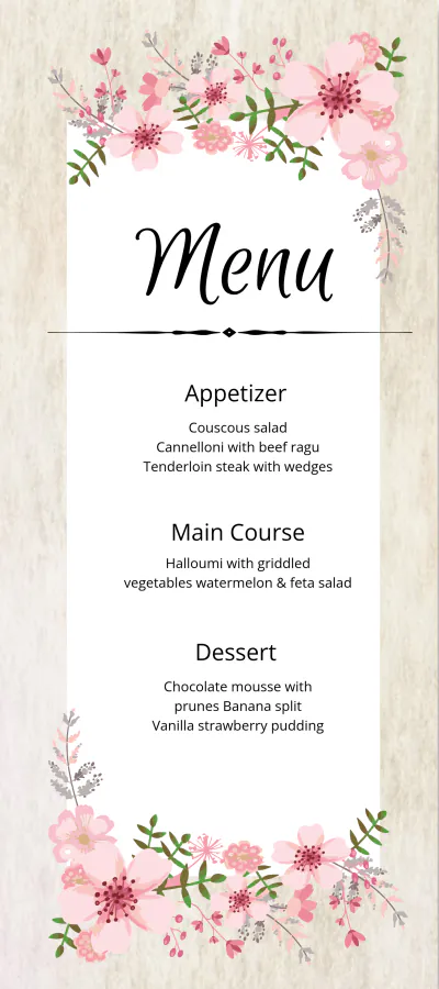 Free Vintage Floral Wedding Menu Card Template to Edit Online