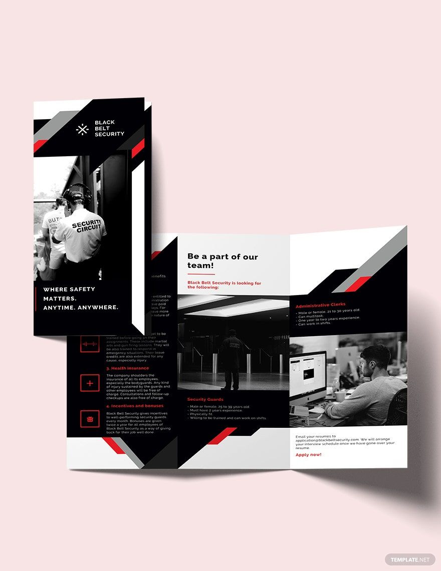 Security Guard Agency Tri-Fold Brochure Template in Word, Google Docs, Illustrator, PSD, Apple Pages, Publisher, InDesign