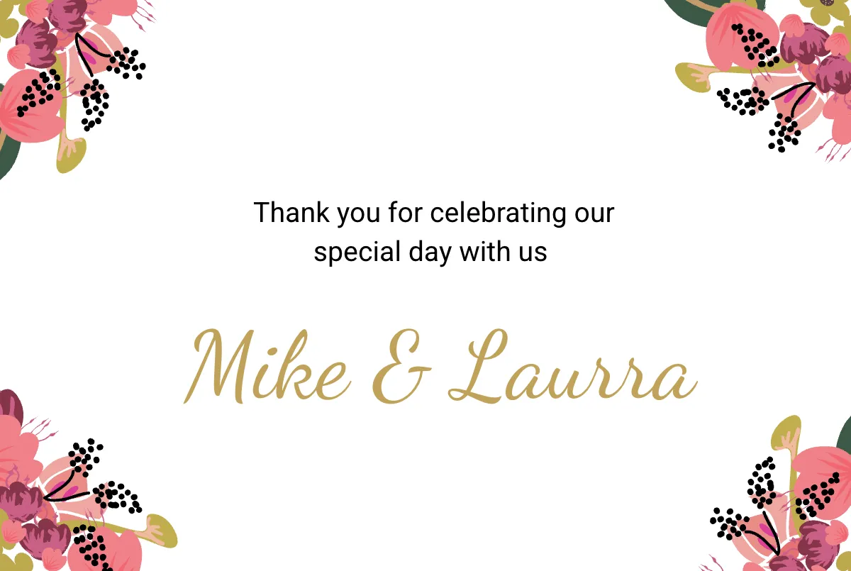 Free Pink Floral Wedding Thank You Card Template to Edit Online