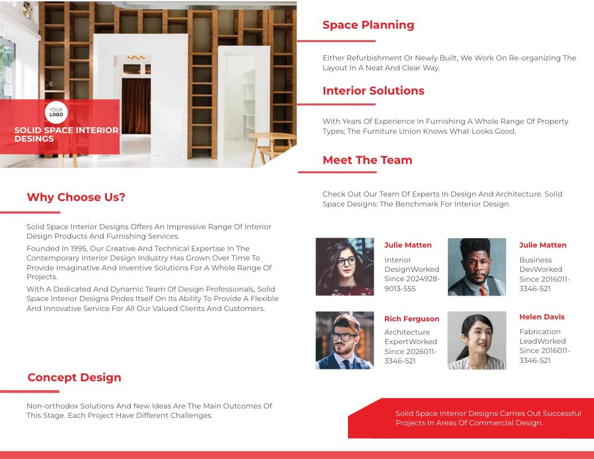 Free Interior Studio Bi-Fold Brochure Template to Edit Online
