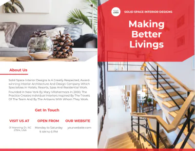Free Interior Studio Bi-Fold Brochure Template to Edit Online