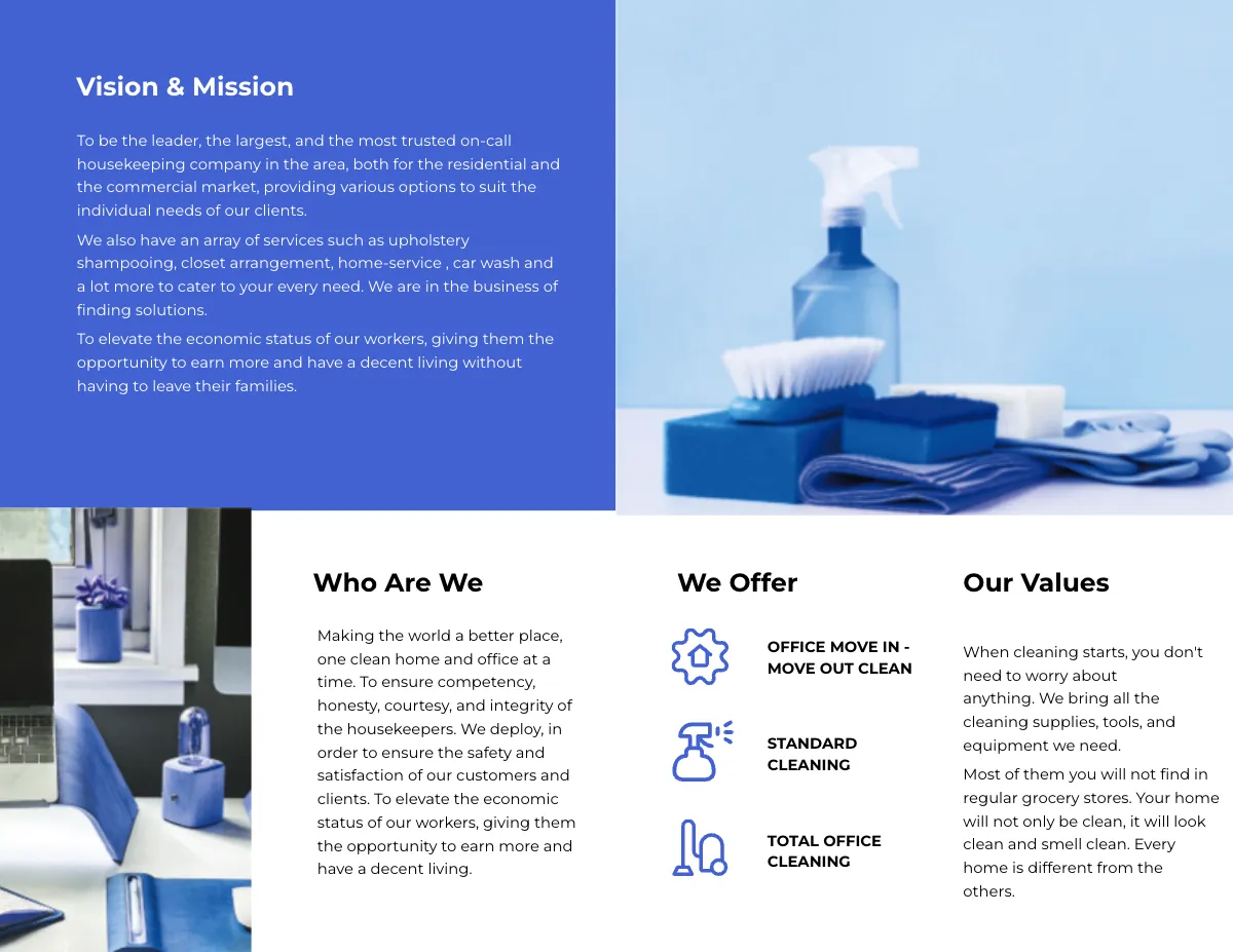 Free Office Cleaning Service Bi-fold brochure Template to Edit Online