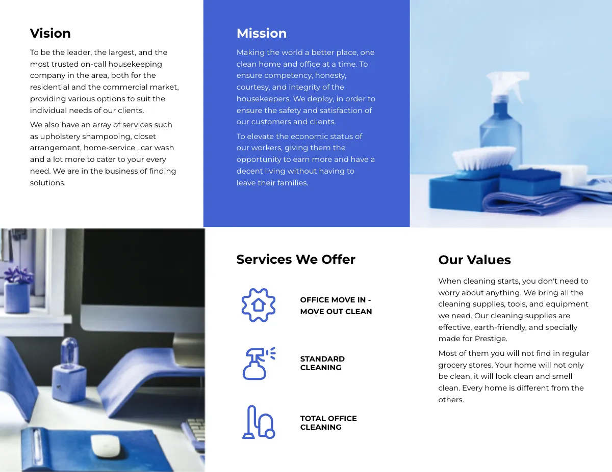 Free Office Cleaning Service Tri-Fold Brochure Template to Edit Online