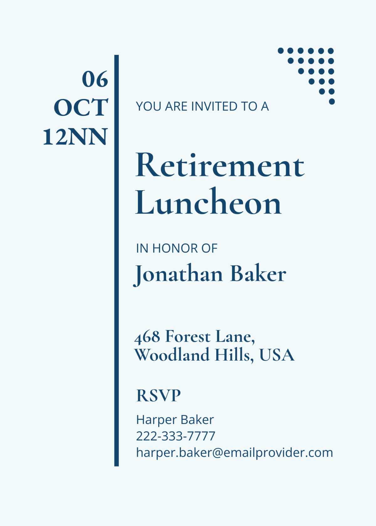 Retirement luncheon party invitation