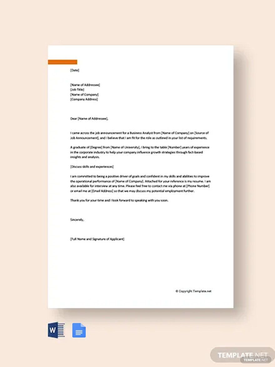 Business Analyst Cover Letter Template