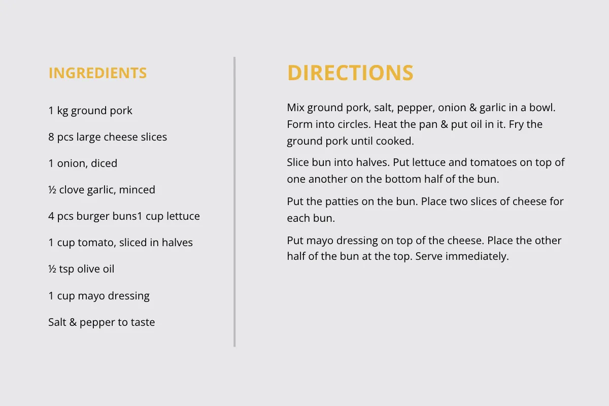 Free Burger Recipe Card Template to Edit Online