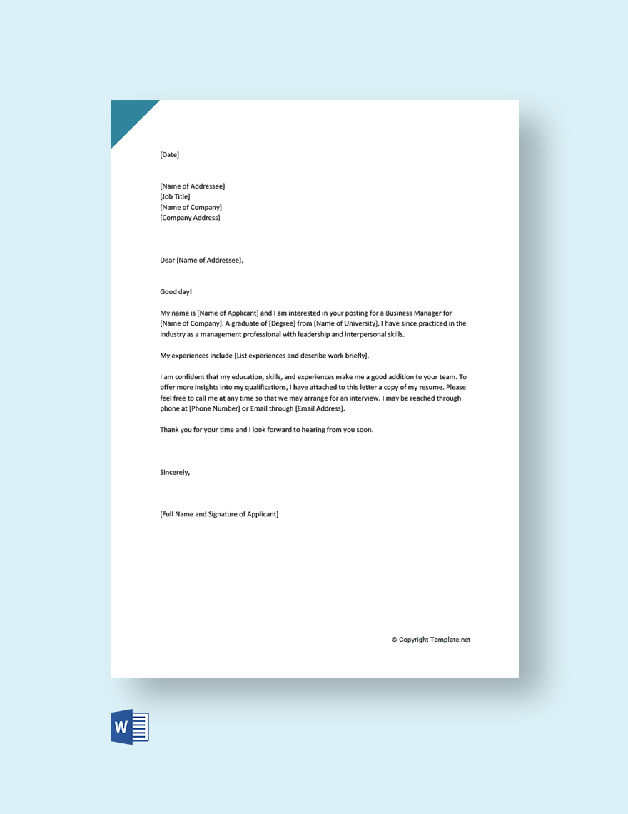 Club Manager Cover Letter Template Google Docs, Word