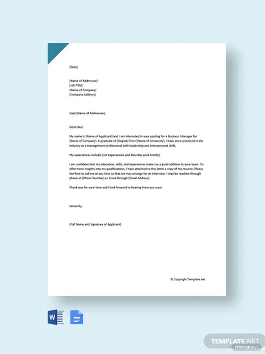 Business Manager Cover Letter Template