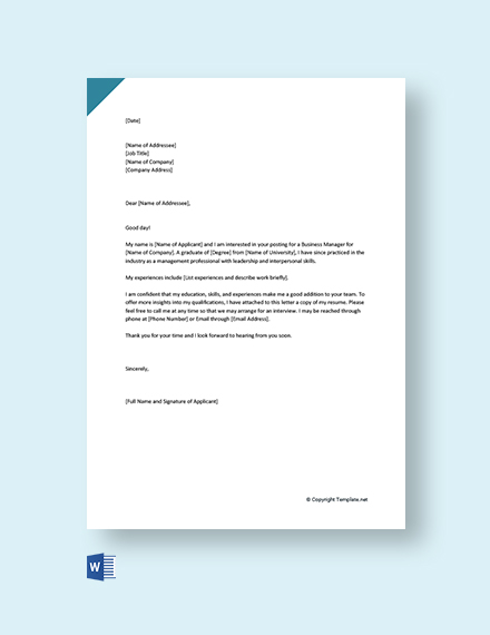 FREE Business Plan Cover Letter Template - Word