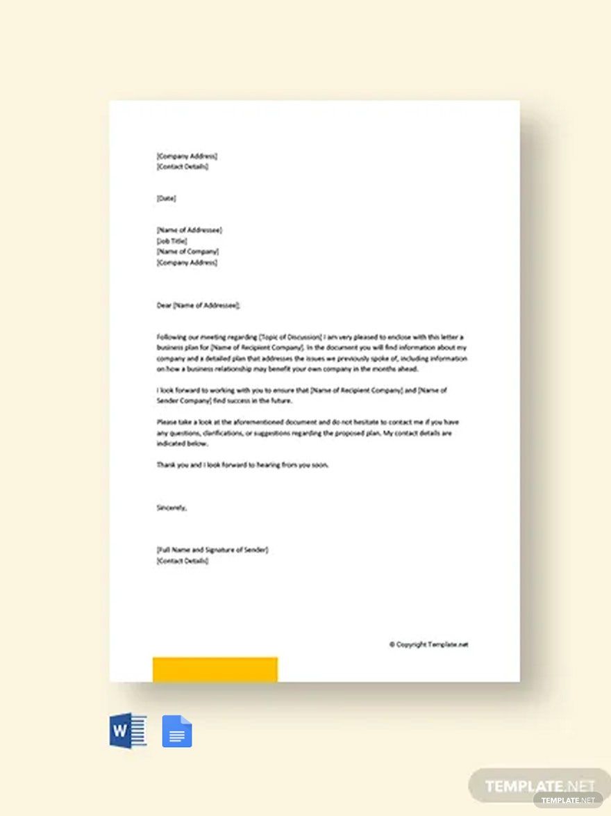 Business Plan Cover Letter Template