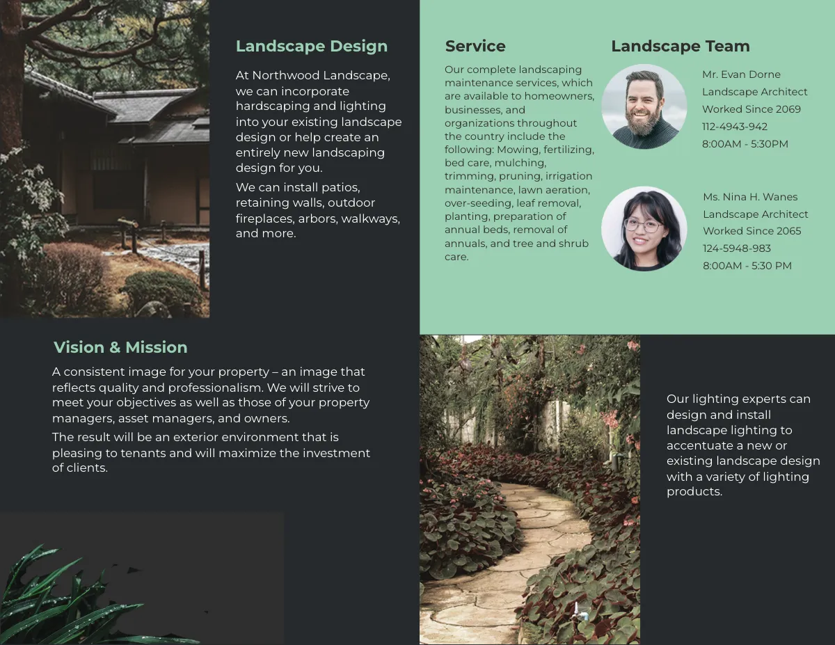 Free Landscape Company Bi-Fold Brochure Template to Edit Online
