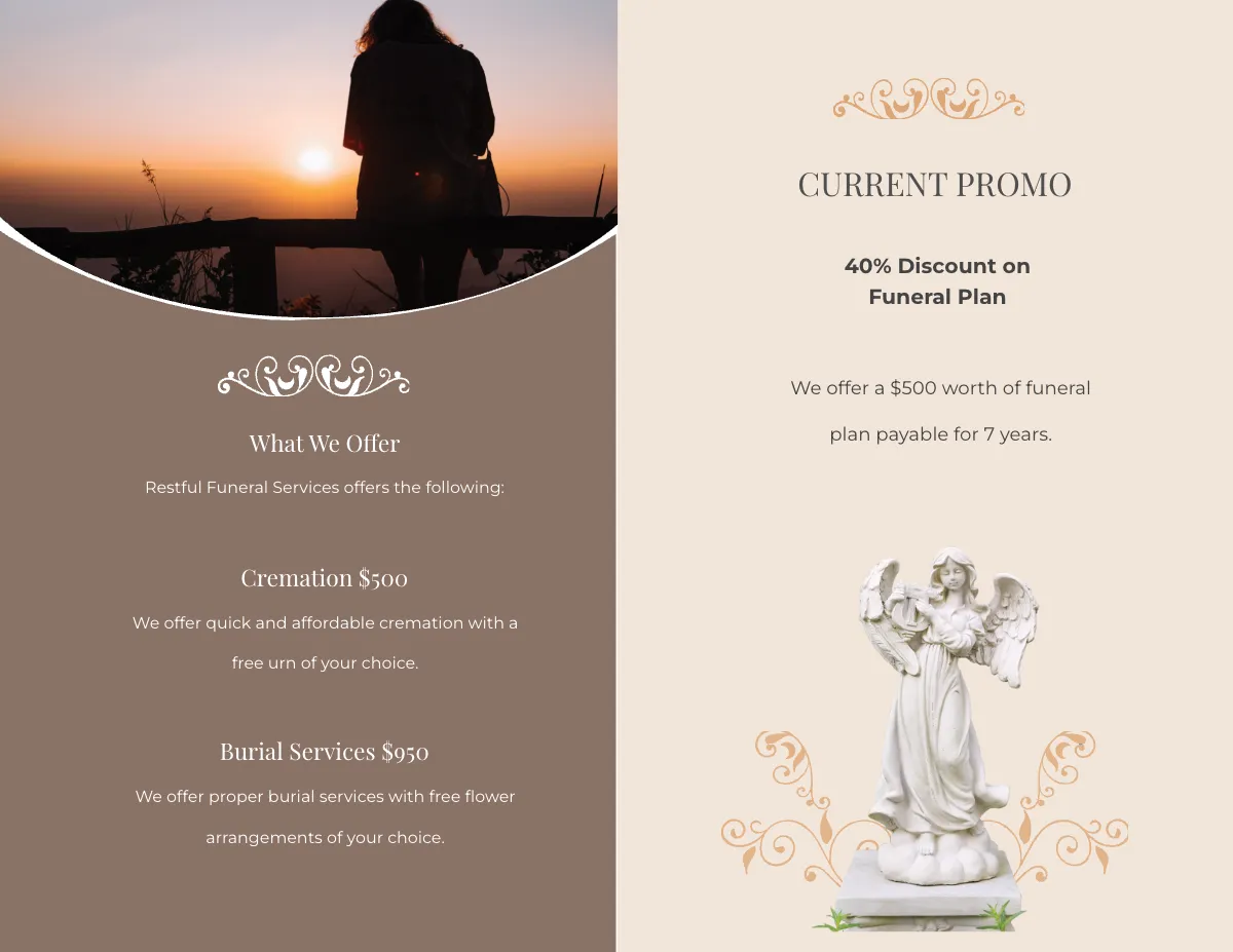 Free Printable Burial Funeral Bi-Fold Brochure Template to Edit Online