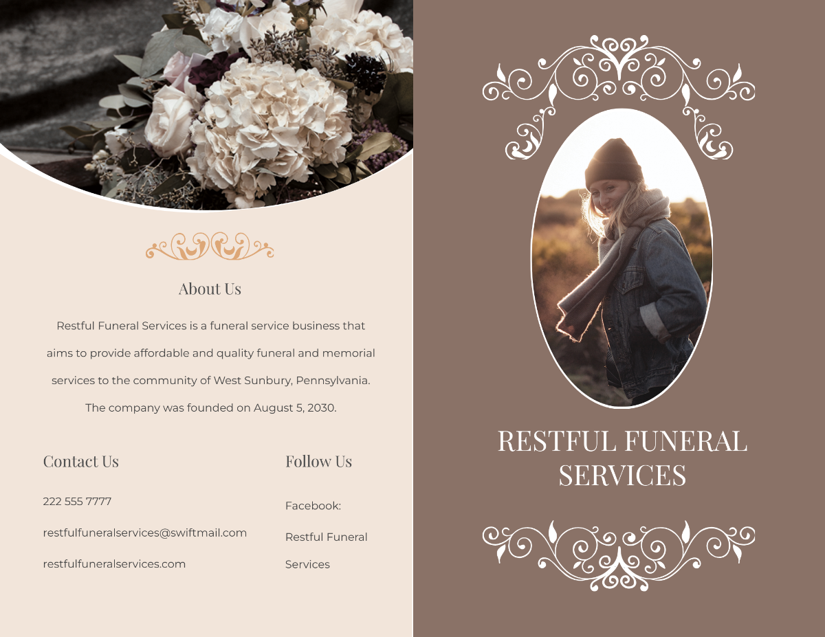 Printable Burial Funeral Bi-Fold Brochure Template - Edit Online & Download