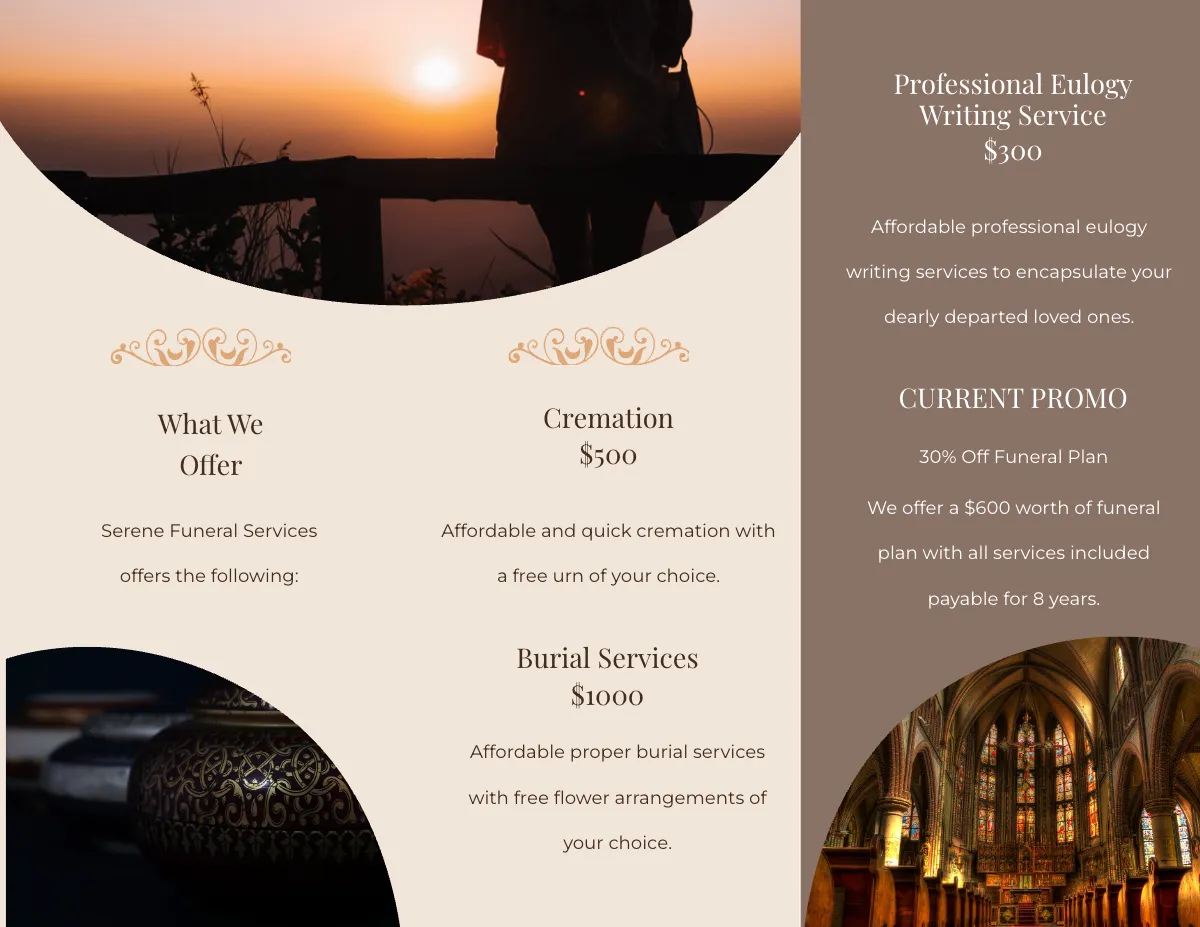 Free Printable Burial Funeral Tri-Fold Brochure Template to Edit Online