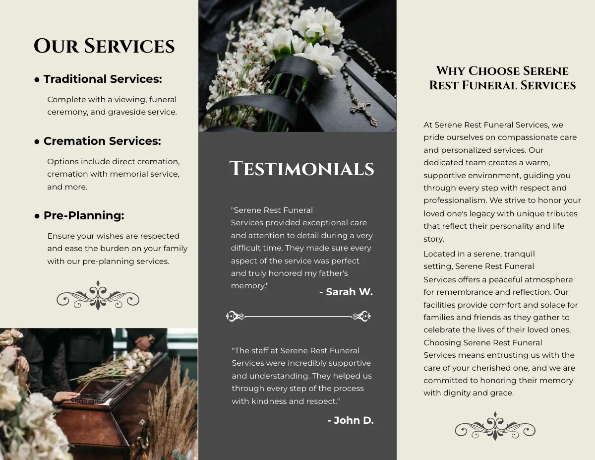 Free Printable Funeral Plan Tri-Fold Brochure Template to Edit Online