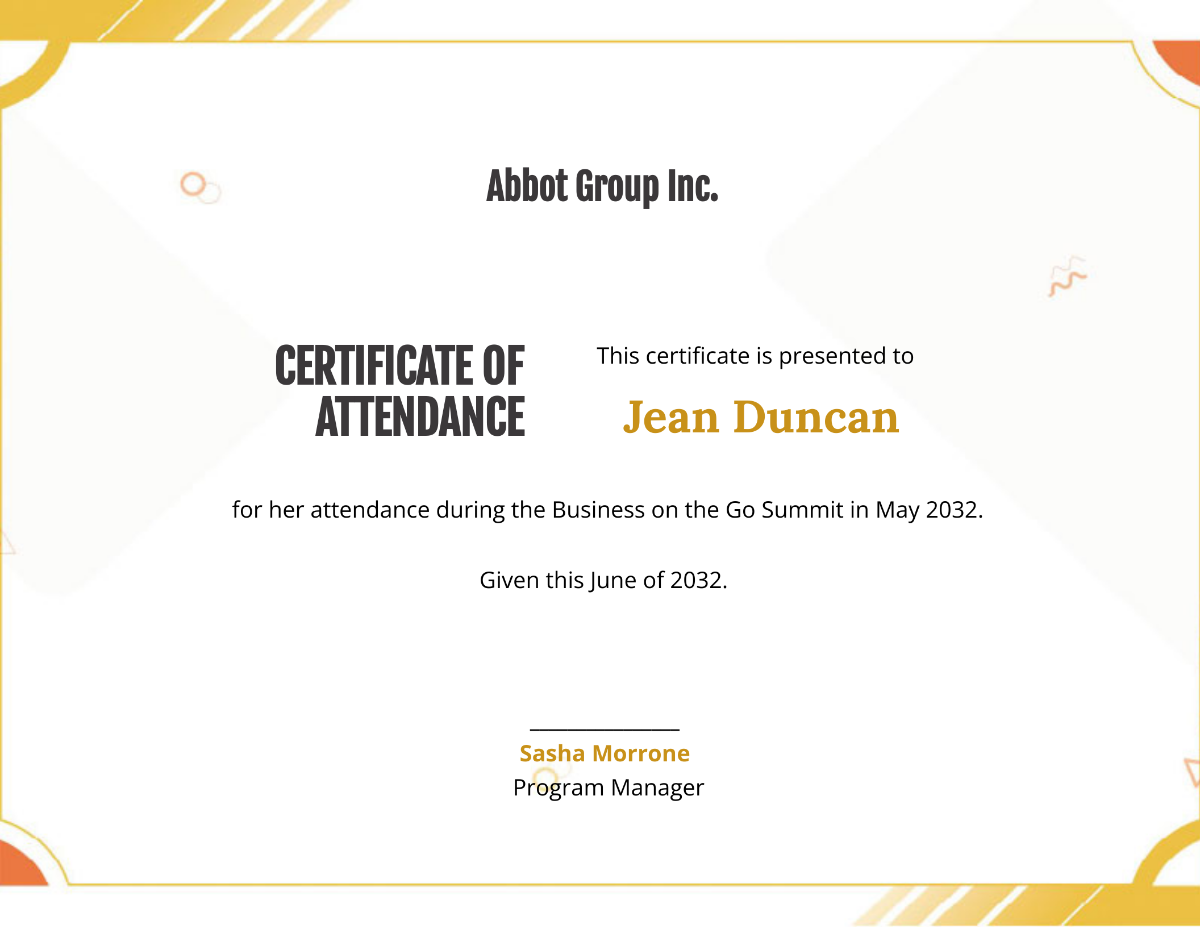 Printable Certificate Of Attendance Template - Edit Online & Download