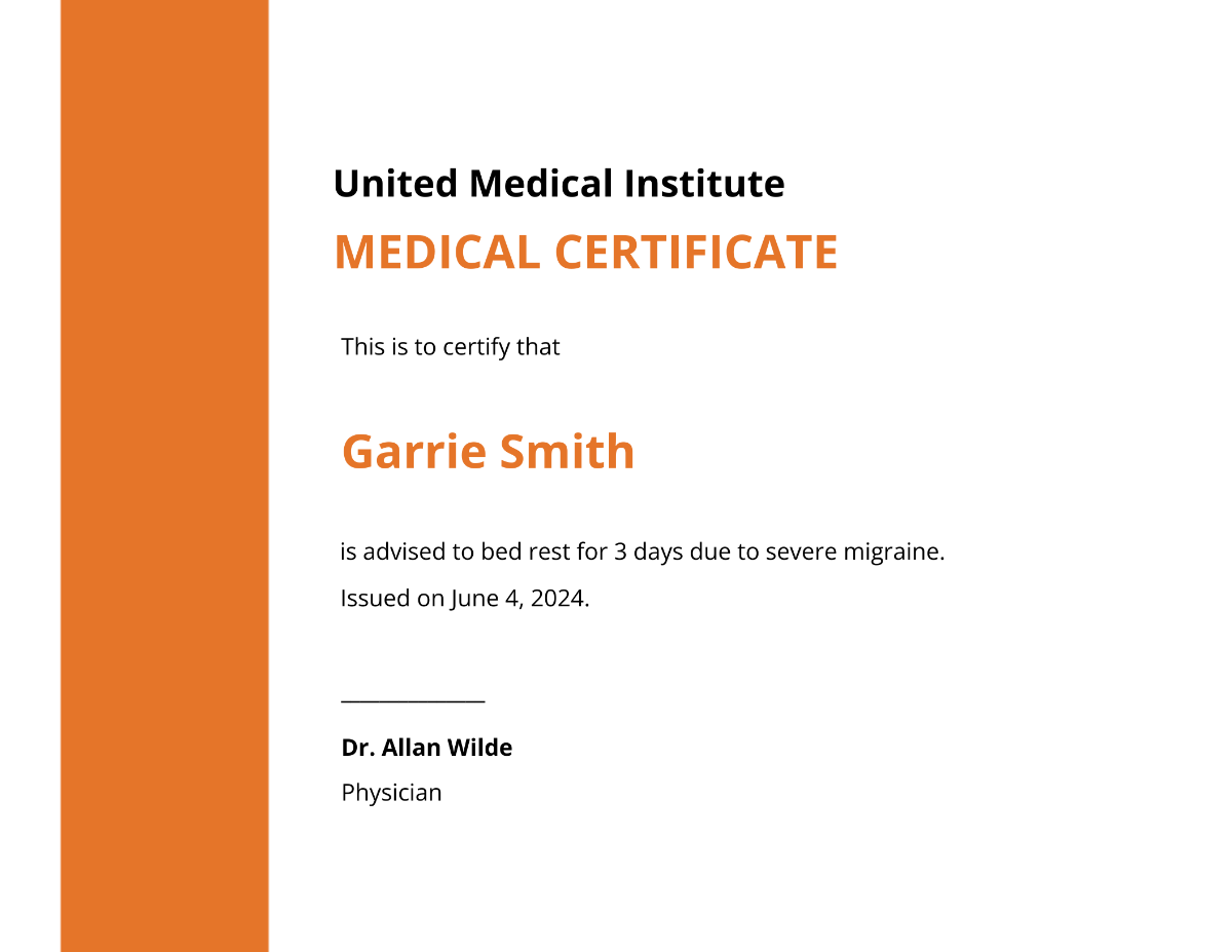 Printable Medical Certificate
