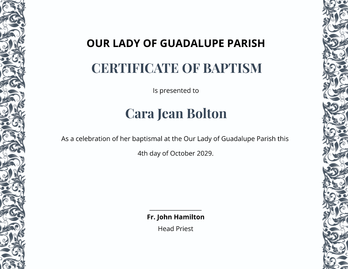 Roman Catholic Baptism Certificate