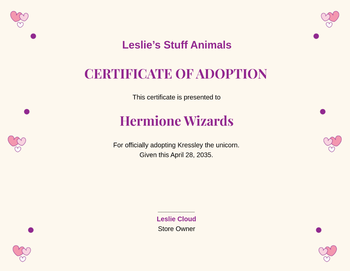 Unicorn Adoption Certificate Template - Edit Online & Download