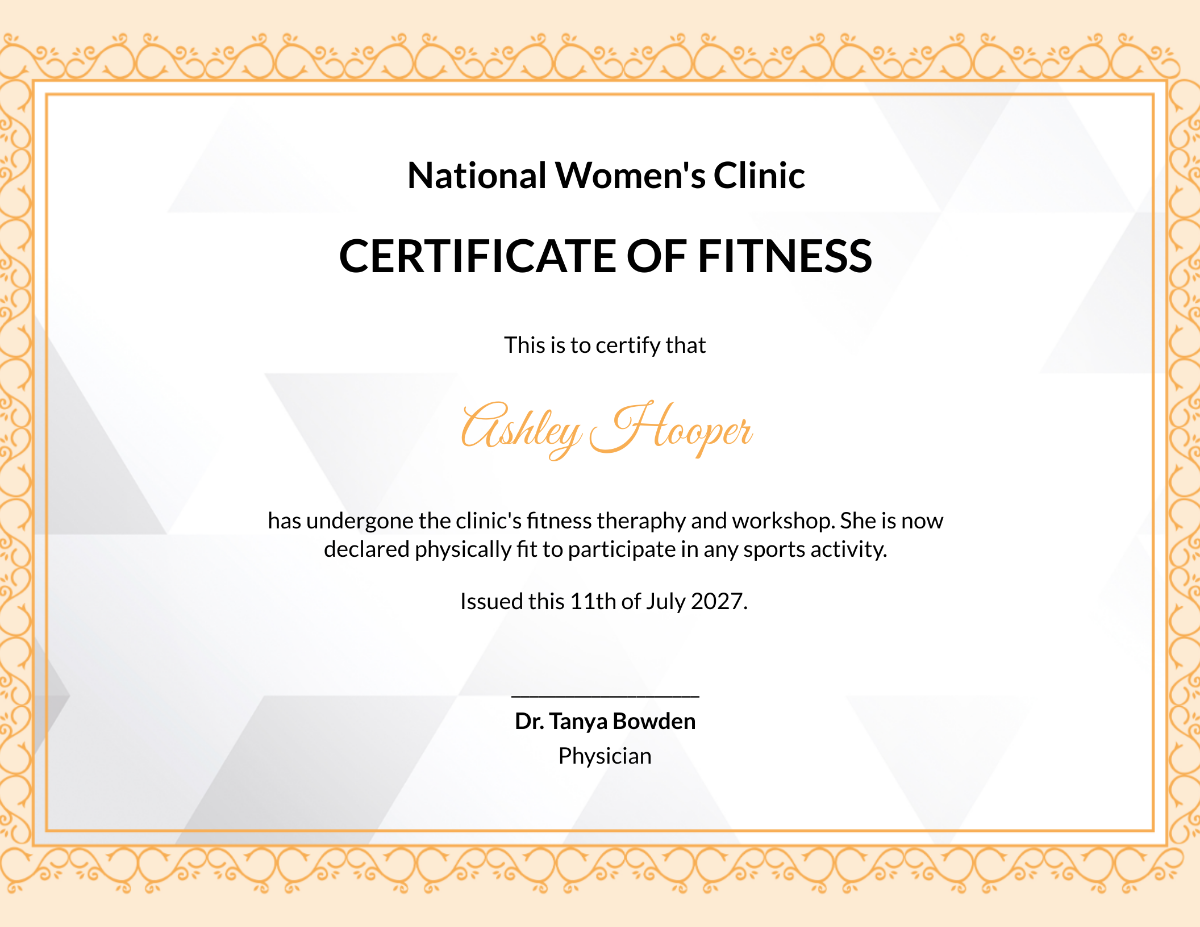 Women Fitness Certificate Template - Edit Online & Download