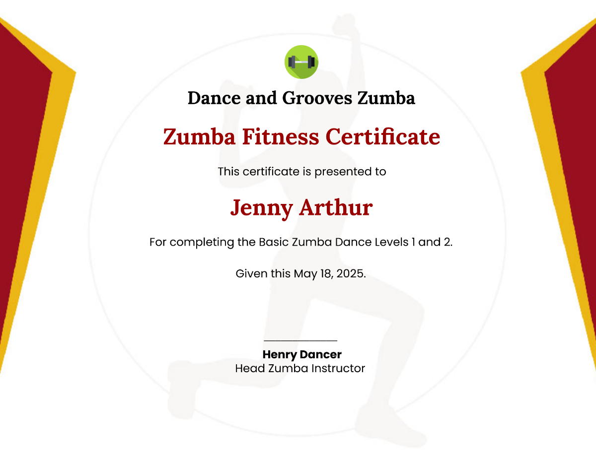 Zumba Fitness Certificate Template - Edit Online & Download