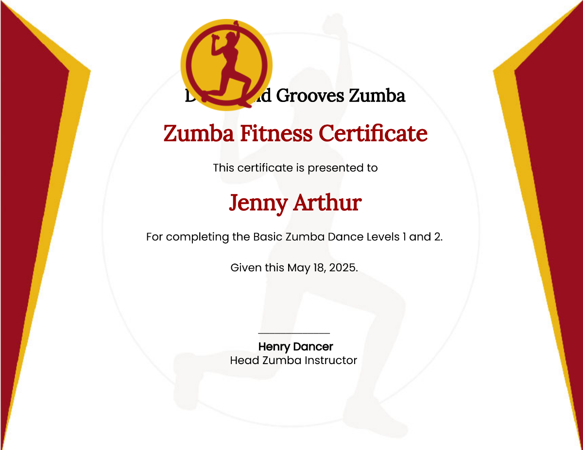Zumba Fitness Certificate Template