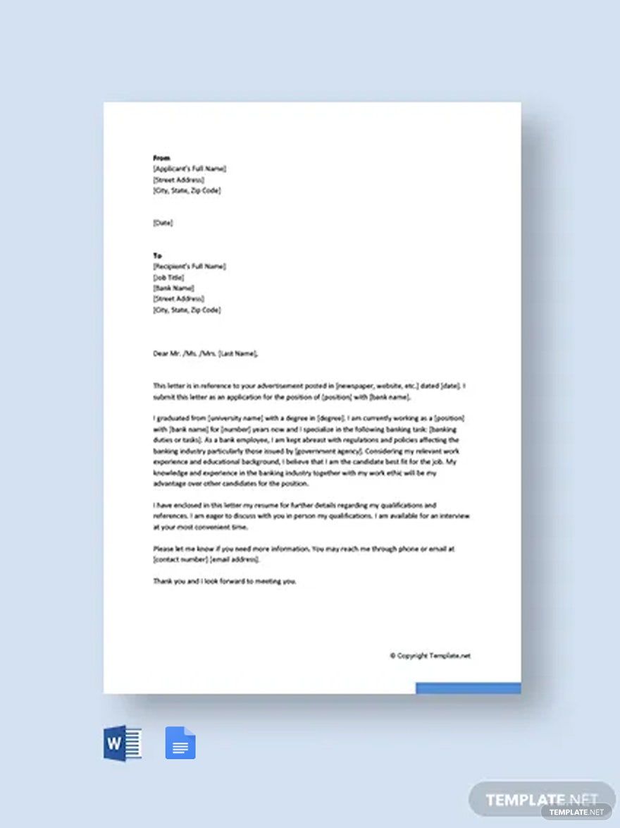 Cover Letter for Bank Job Template