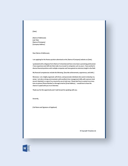 Cover Letter for Finance Job Position